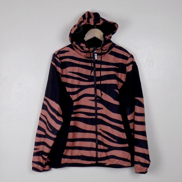 nwt Victoria's Secret PINK campus zip up anorak windbreaker hood tiger zebra - Picture 1 of 7